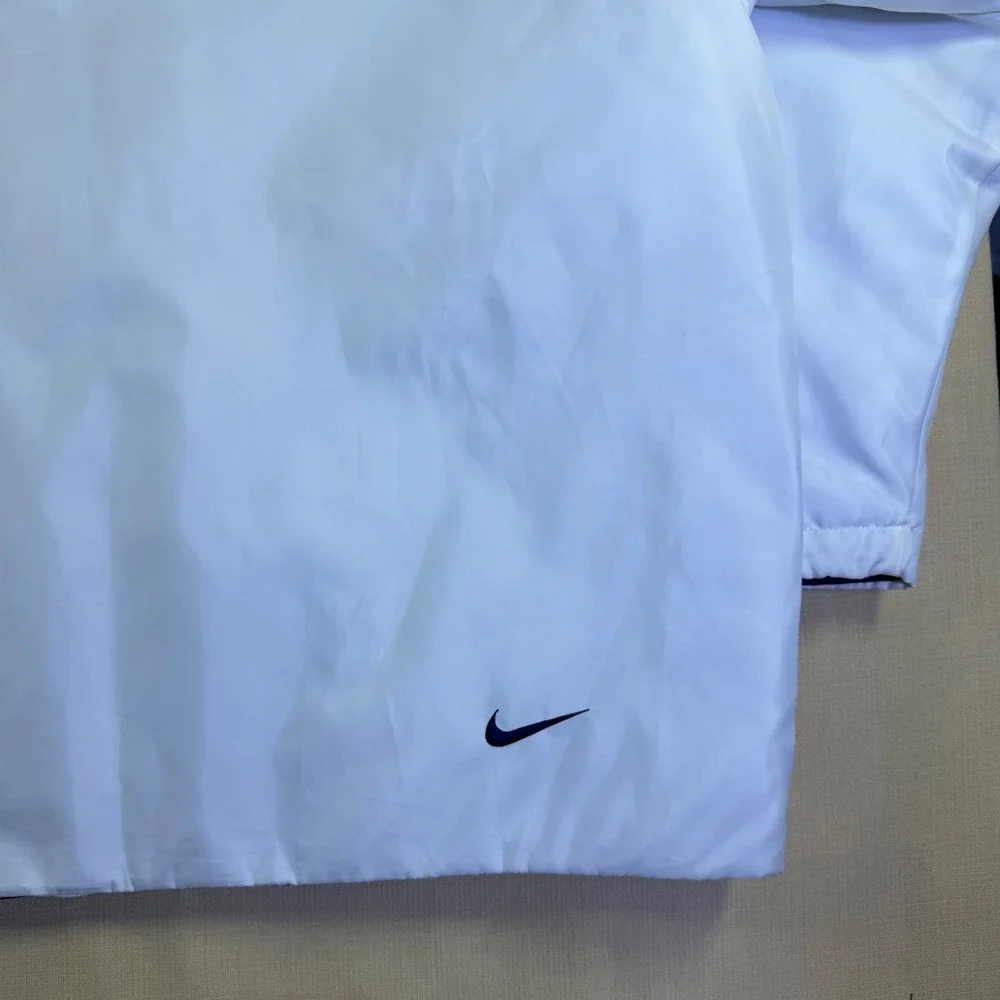 Nike 6.4.5.3. Mens XL White Insulated Full Zip Jacket Blue Quilted Lining Hooded